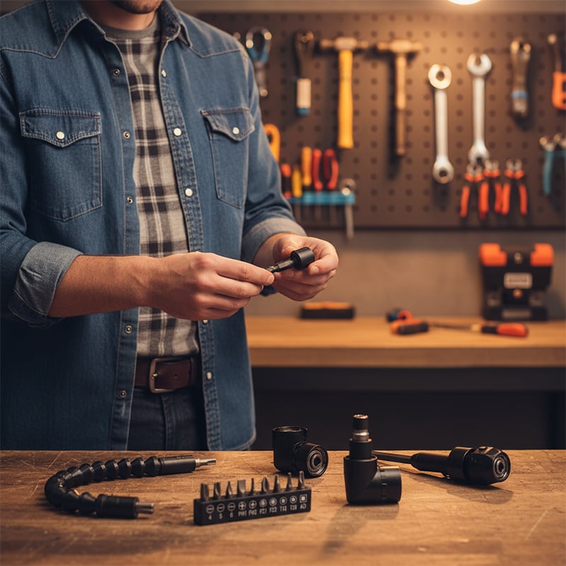 Drill machine angle attachment with accessory set | Bowlift