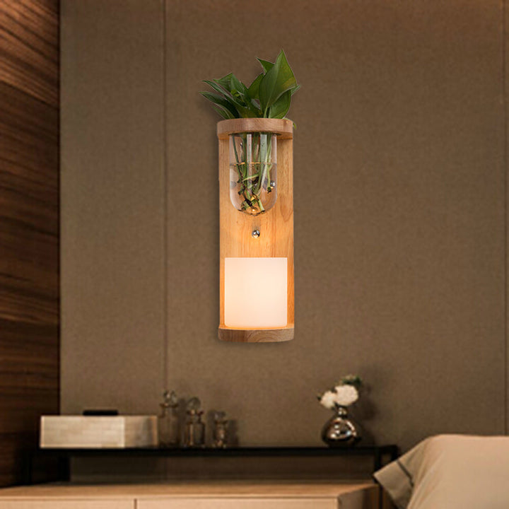 BowLift | Cylinder Living Room Wall Lamp Industrial Opal Glass 1 Light Wood LED Wall Light Lighting Fixture