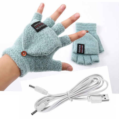 Winter half finger gloves monochrome flip winter wool warm half gray open finger gloves for men and women USB heating