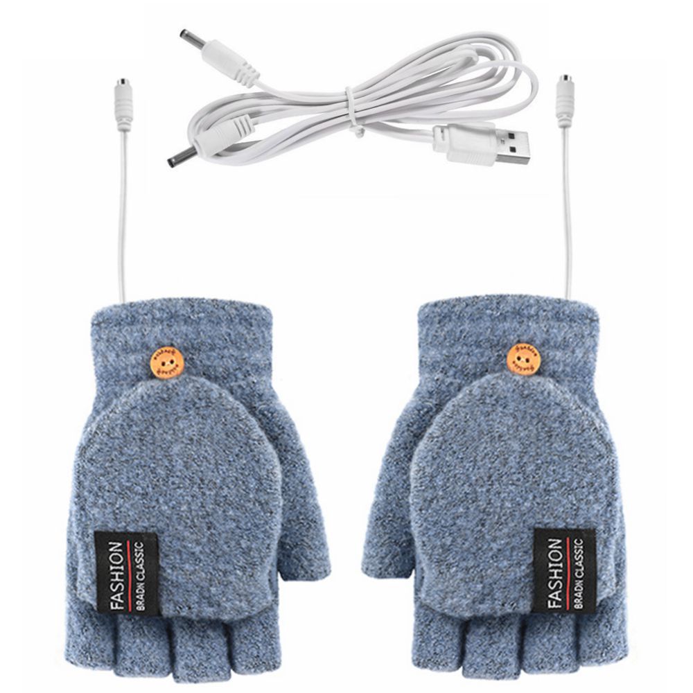 Winter half finger gloves monochrome flip winter wool warm half gray open finger gloves for men and women USB heating