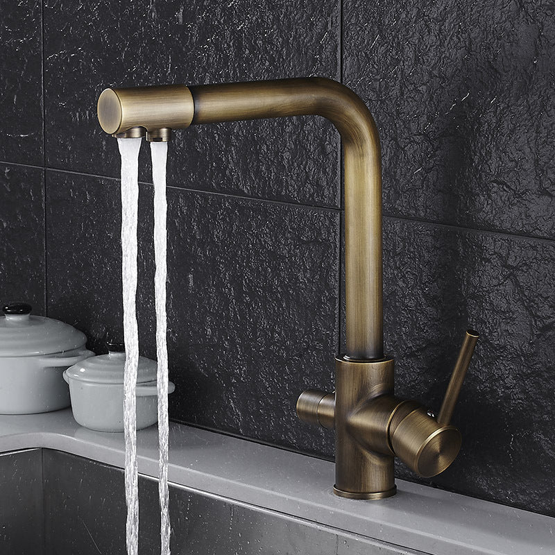 All-copper three-use faucet three-in-one kitchen dish basin hot and cold sink rotating clean water direct drink European gold