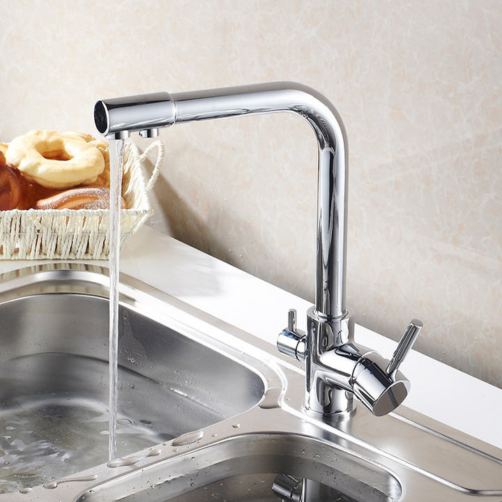 All-copper three-use faucet three-in-one kitchen dish basin hot and cold sink rotating clean water direct drink European gold
