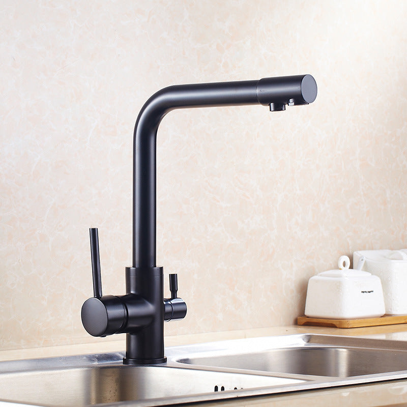 All-copper three-use faucet three-in-one kitchen dish basin hot and cold sink rotating clean water direct drink European gold