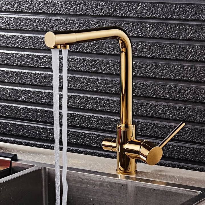 All-copper three-use faucet three-in-one kitchen dish basin hot and cold sink rotating clean water direct drink European gold