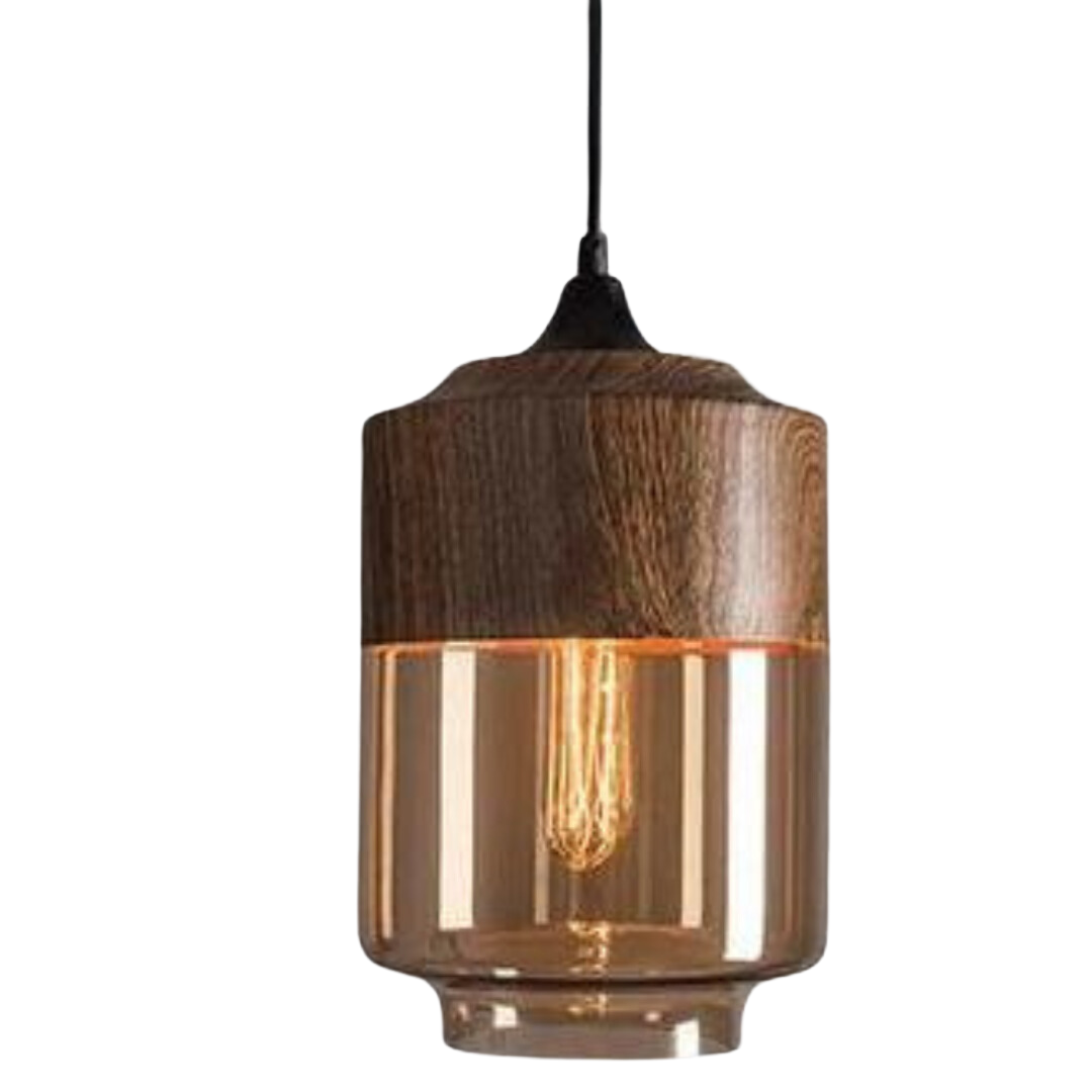 BowLift | Scandinavian Pendant Lamp made of Wood and Tinted Glass