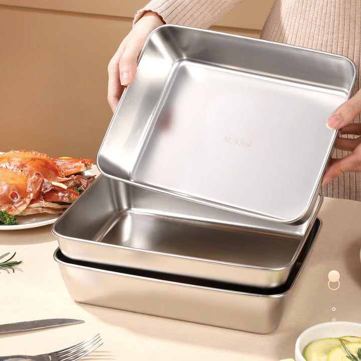 304 Stainless Steel Square Plate with Lid Food Storage Container for Kitchen | Bowlift