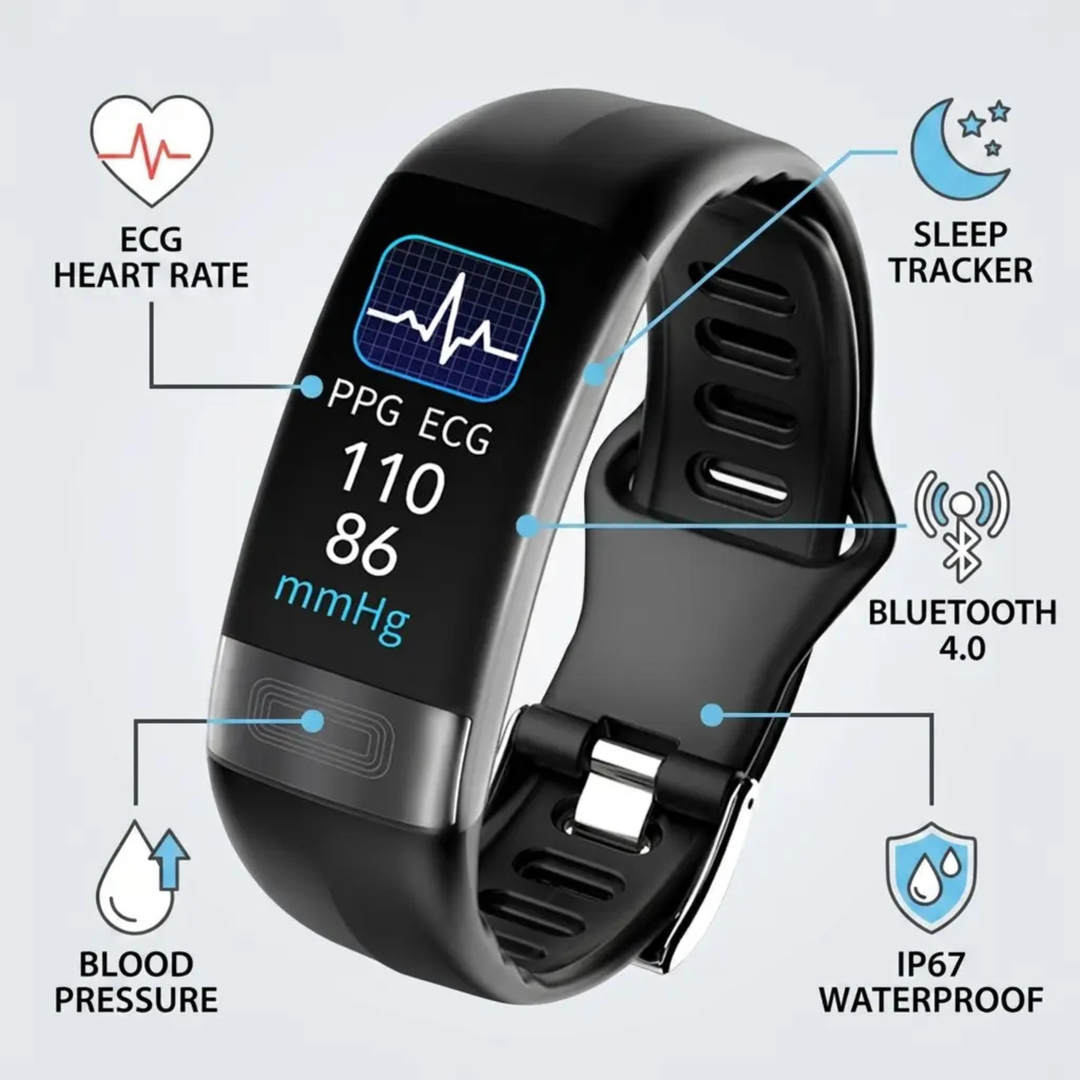Smart Bracelet Blood Pressure Monitor EKG, Heart Rate, Oxygen Saturation & Sleep Tracker FDA Approved