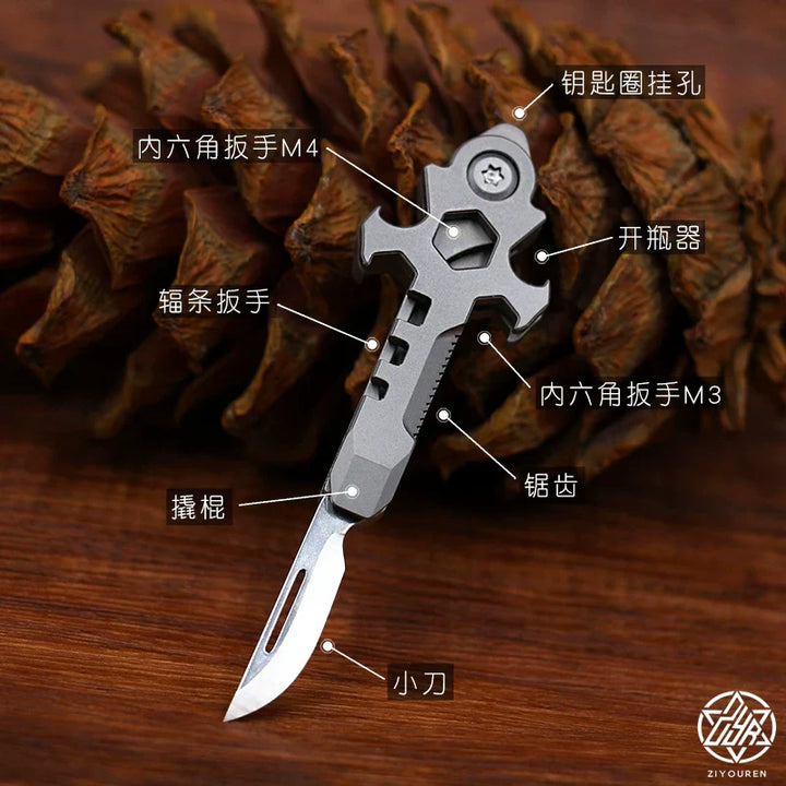 BowLift | Titanium Multi-Tool Keychain: Mini EDC Gadget with Bottle Opener & Box Cutter
