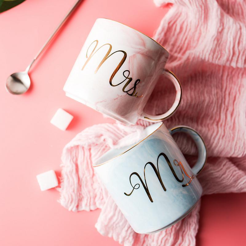 Marble Porcelain Mr & Mrs Coffee Mugs | Bowlift