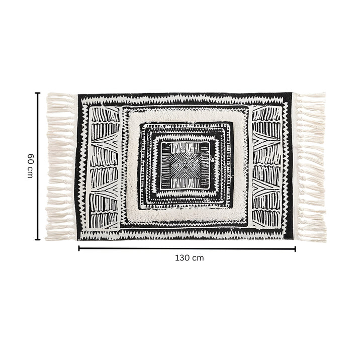 BowLift | Black and White Geometric Tassel Floor Mat