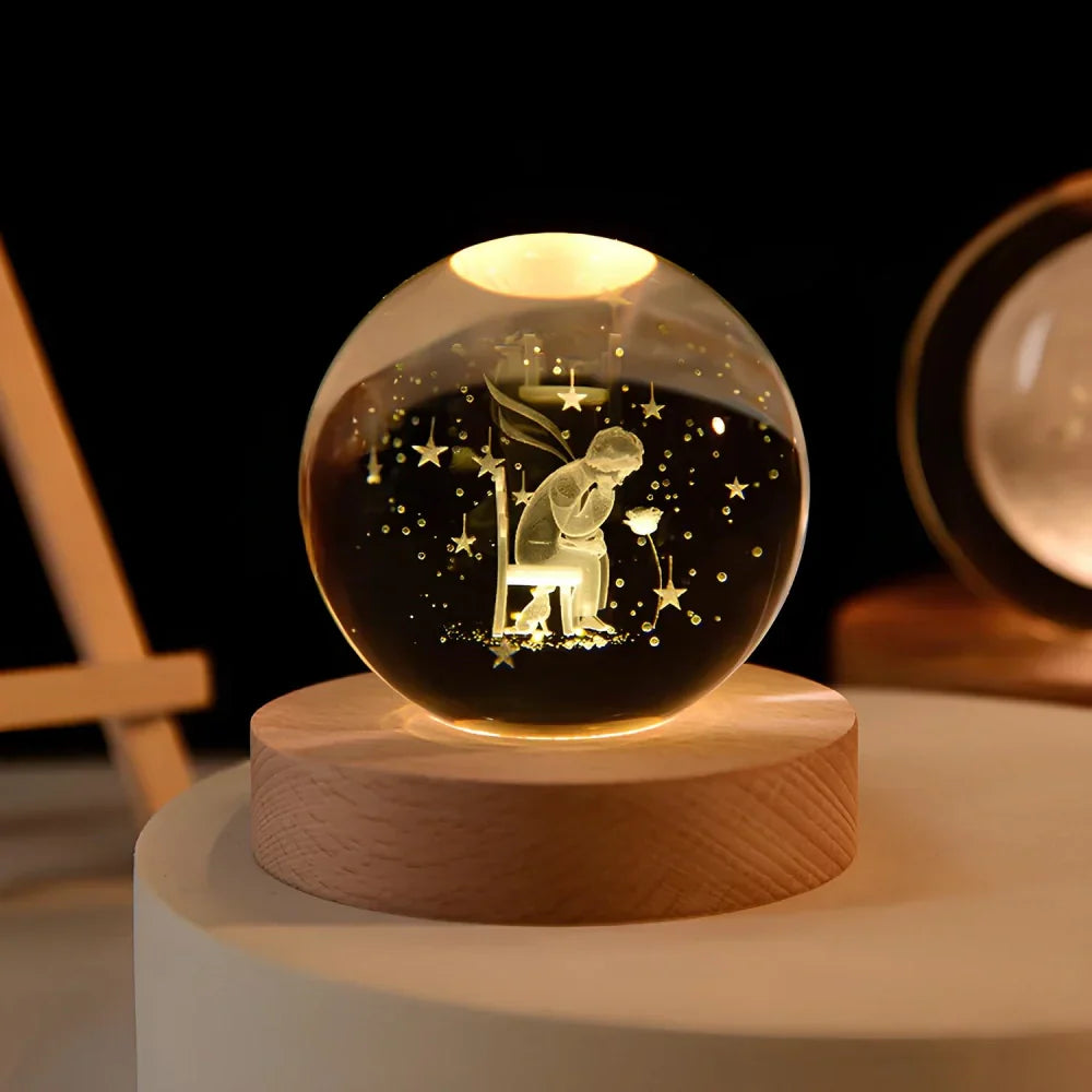 BowLift | Night Light Wooden Base Crystal Ball Lamp