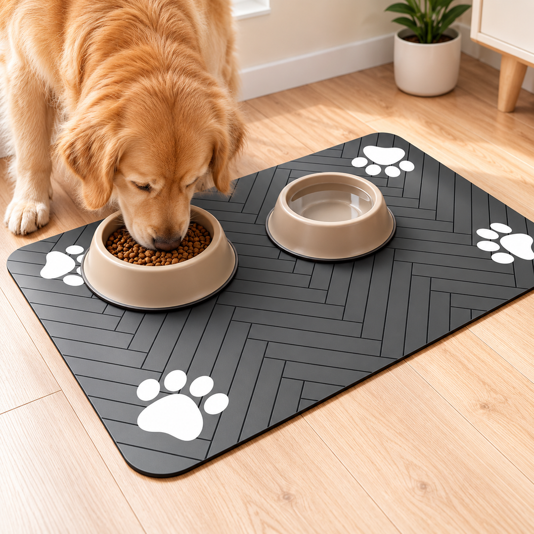 Non-Slip Waterproof Silicone Pet Feeding Mat with Raised Rim and Paw-Print Grip Bowlift