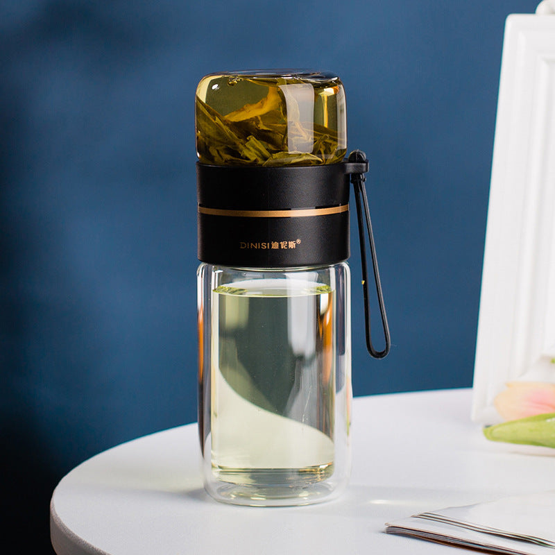 BowLift | Double-walled Glass Water Bottle with Tea Strainer - PureBrew