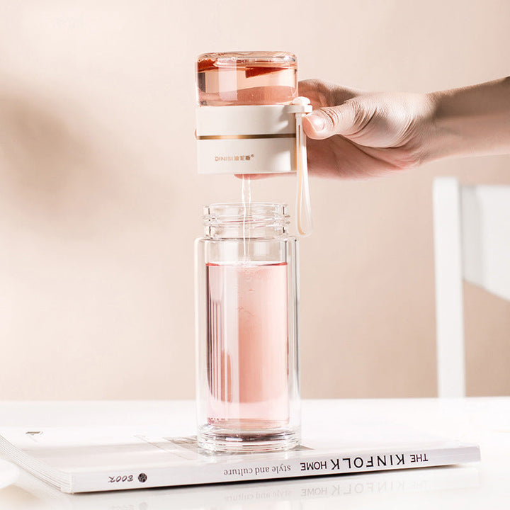 BowLift | Double-walled Glass Water Bottle with Tea Strainer - PureBrew