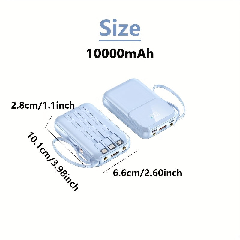 BowLift | 10000mAh Portable Power Bank with Fast Charging and Built-in Cables – Compact Phone Charger with LED display