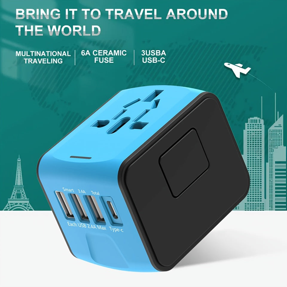 BowLift | Universal Travel Adapter with 4 USB Ports and Type-C – Worldwide Compatibility, Fast Charging Safety Features