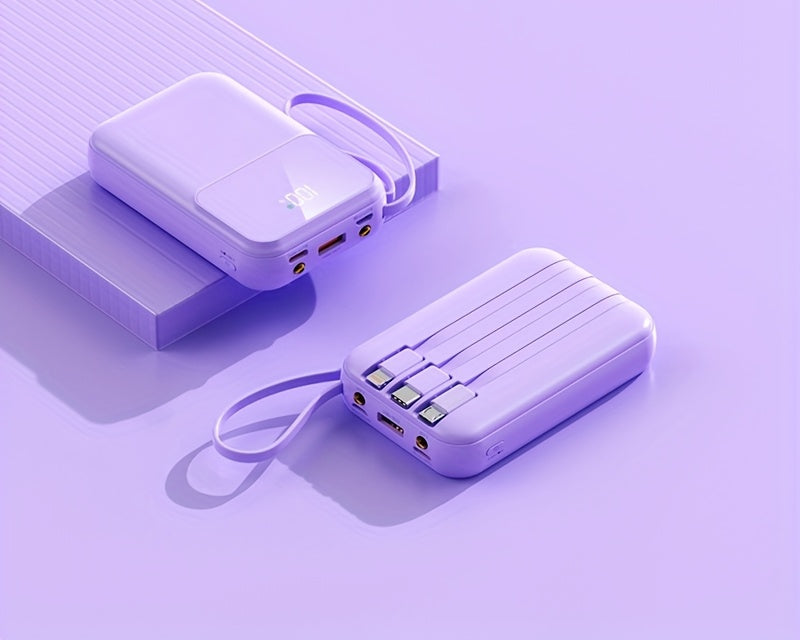 BowLift | 10000mAh Portable Power Bank with Fast Charging and Built-in Cables – Compact Phone Charger with LED display