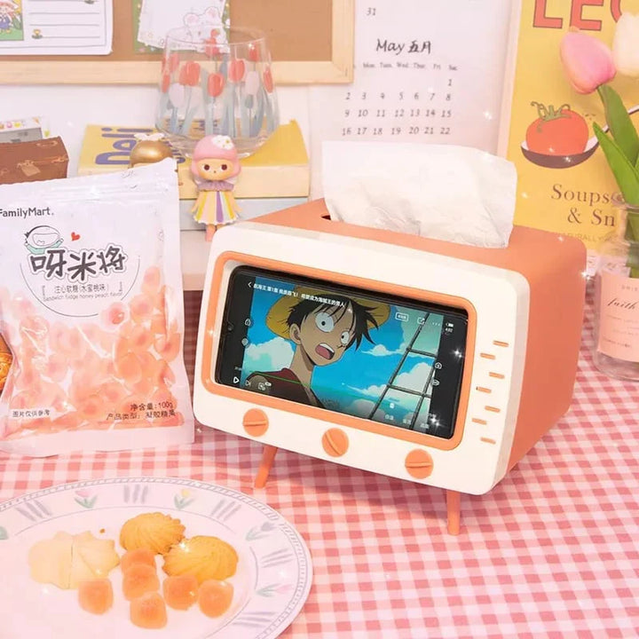 Creative Tv Tissue Box Holder With Phone Holder Bowlift