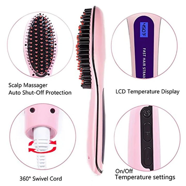 Temperature Display Hair Straightener Brush Bowlift