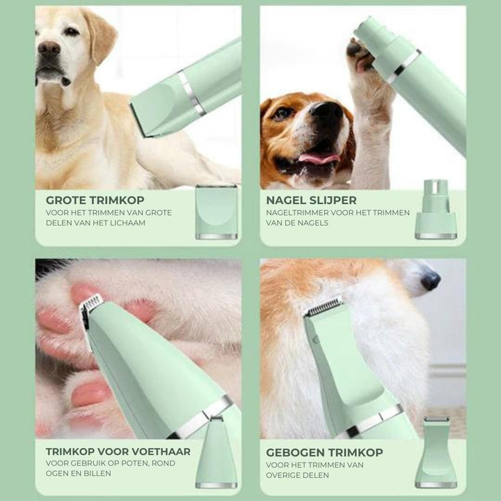 BowLift | Tierpflegegerät Groomilo 4-in-1 | Quiet & Rechargeable | For Fur & Nails | White-Green