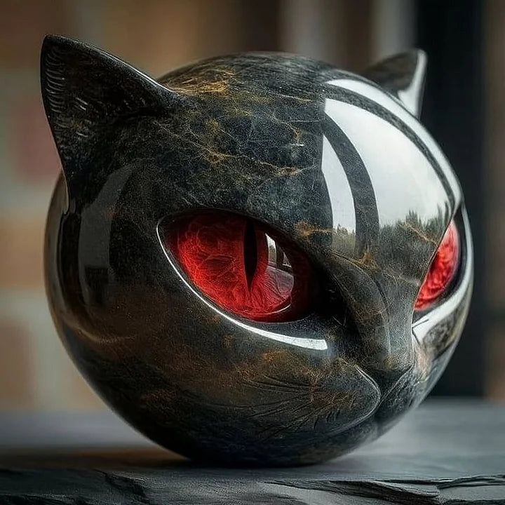 BowLift | NoirCat Sculpture – Black Cat Head with Hypnotic Eyes