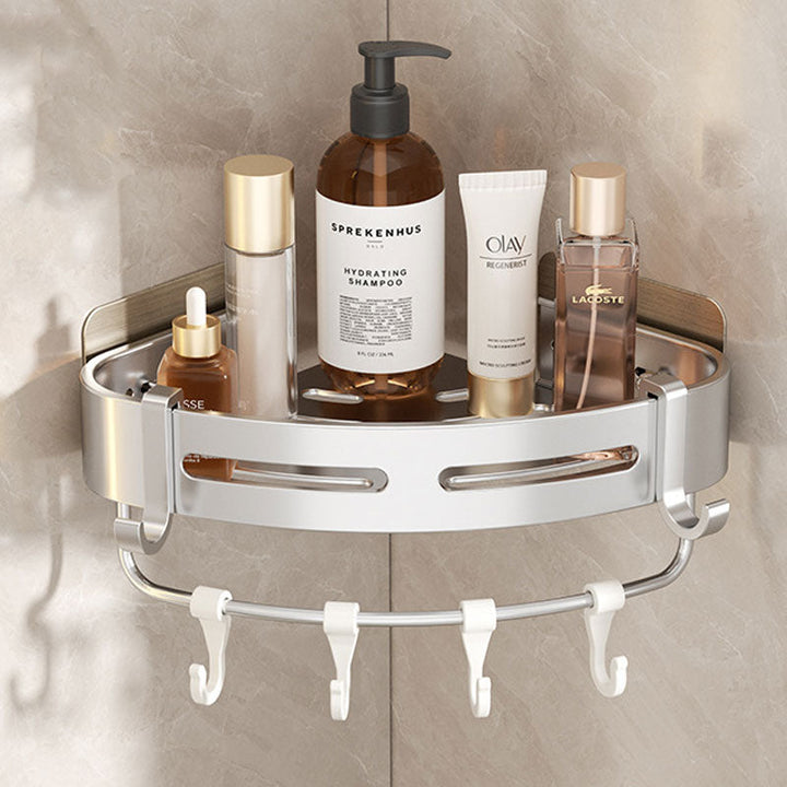 BowLift | EasyCorner Aluminum Shelf – Self-Adhesive Bathroom Corner Storage without Drilling