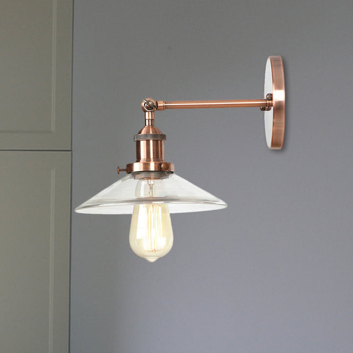 BowLift | Cone-shaped bedroom wall light vintage clear glass 1 light copper wall lamp
