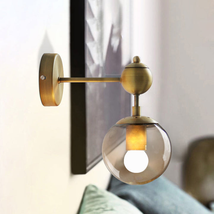 BowLift | 1/2-Head Global Wall Mount Light with Amber Glass Shade Modernist Wall Lamp Lighting in Gold for Bedroom