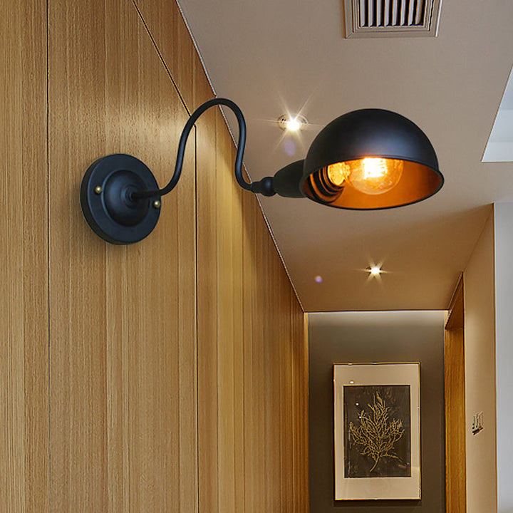 BowLift | 1 head wall-mounted light loft style dome shade metal adjustable wall lamp in black for bedroom