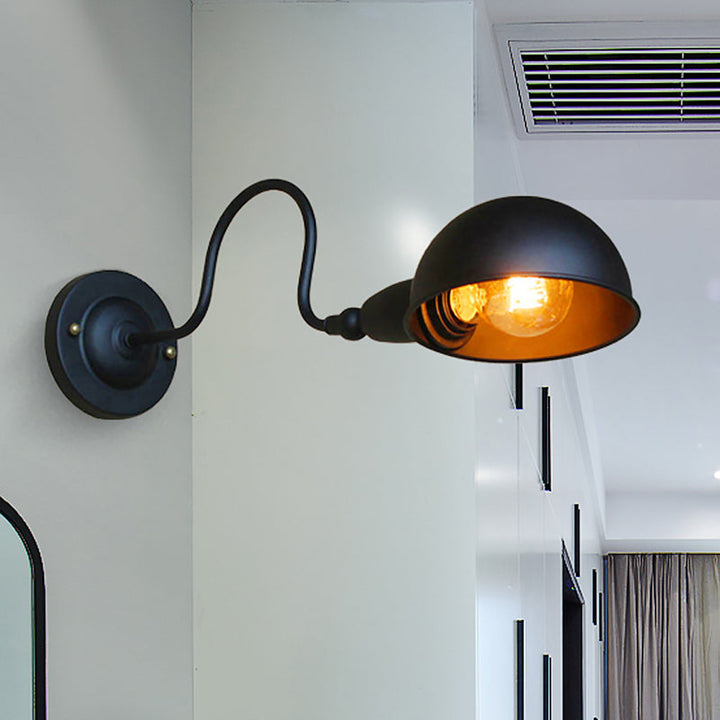 BowLift | 1 head wall-mounted light loft style dome shade metal adjustable wall lamp in black for bedroom