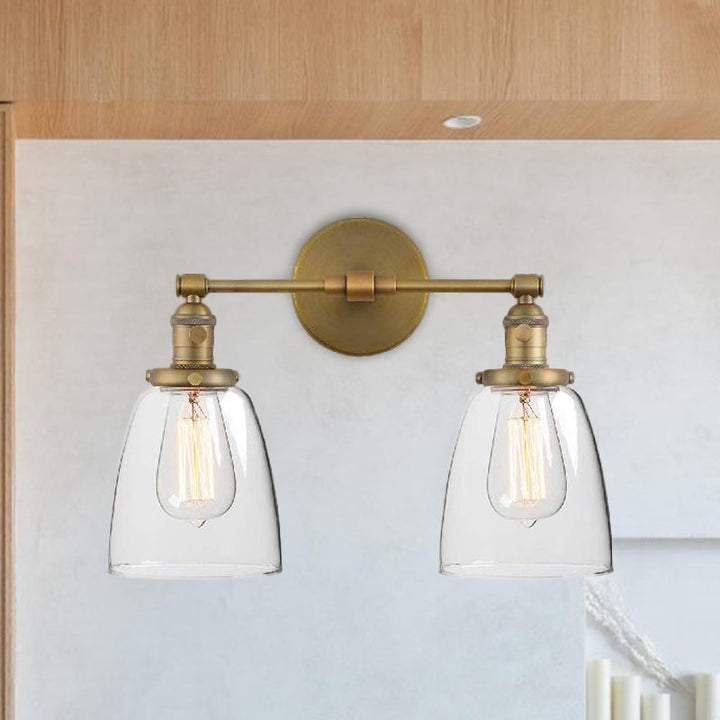 BowLift | Clear Glass Brass Wall Light Conical 2-Light Industrial Wall Lamp Light for Foyer