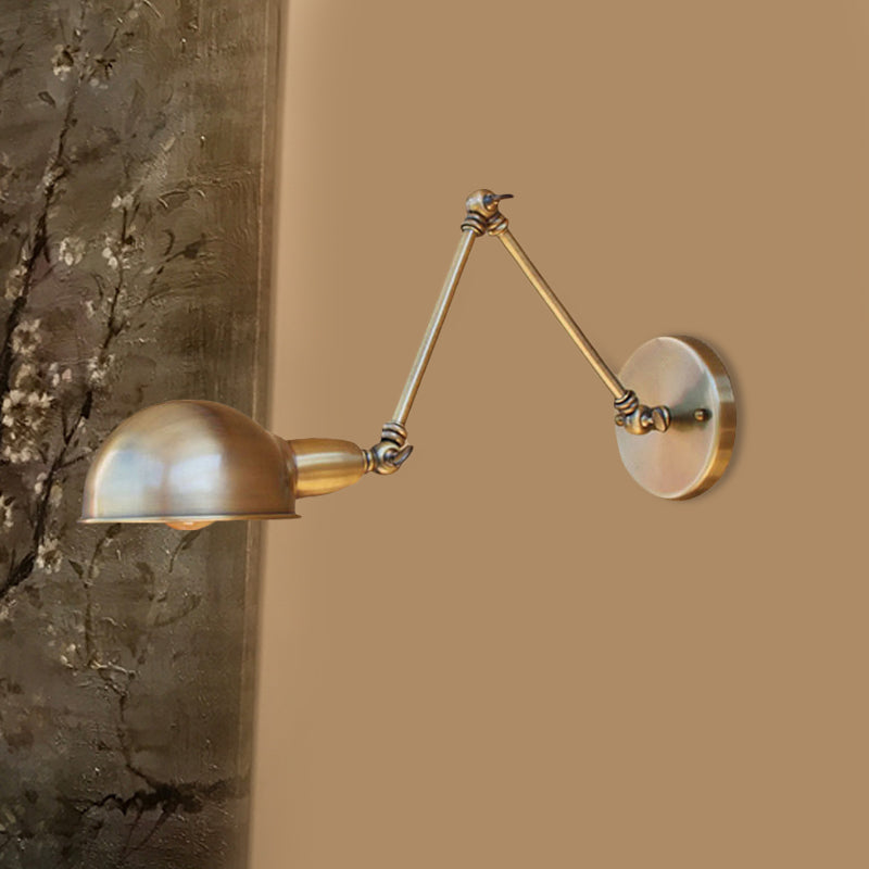 BowLift | Retro Dome Wall Lamp 1 Bulb Metal Wall Lighting with Swingarm in Brass/Chrome for Bathroom