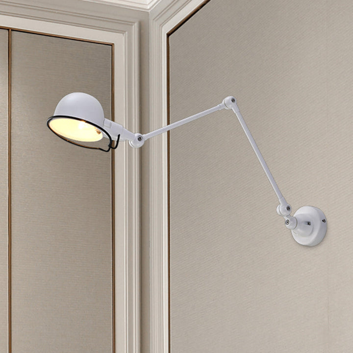 BowLift | Black/White Swing Arm Wall Light with Bowl Shade Industrial Metal 1 Head Hallway Wall Lamp
