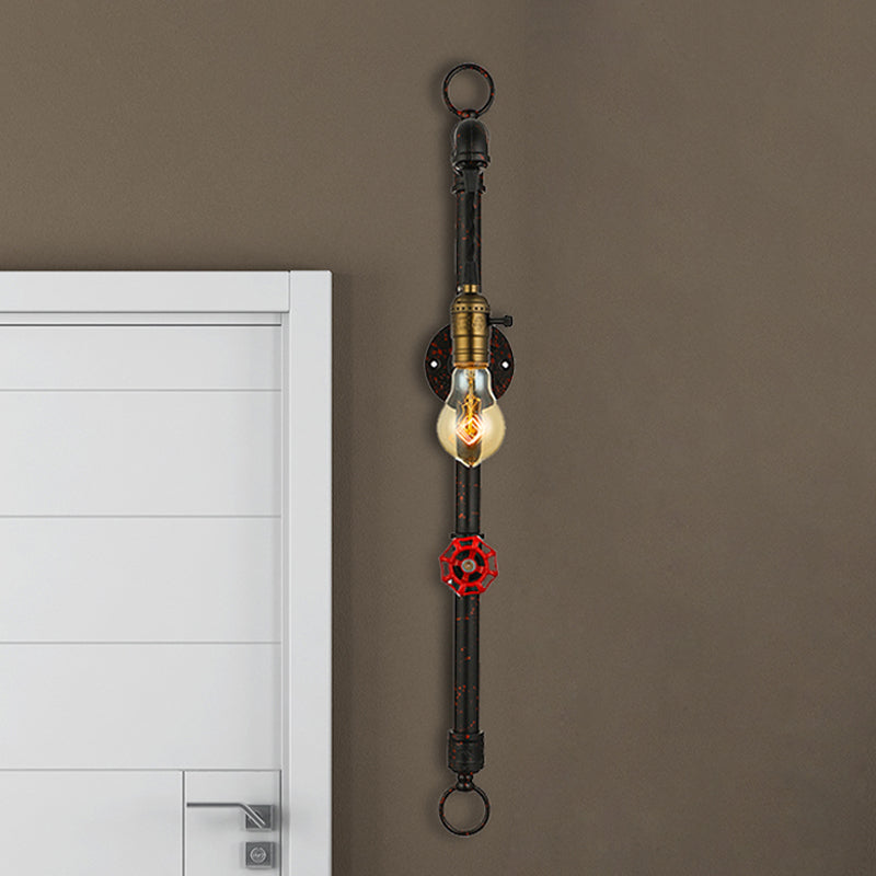 BowLift | Dark Rust Pipe Wall Light with Valve Vintage Stylish Metal 1 Light Living Room Wall Lamp