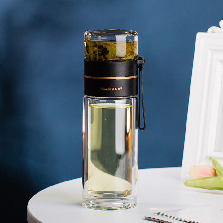 BowLift | Double-walled Glass Water Bottle with Tea Strainer - PureBrew