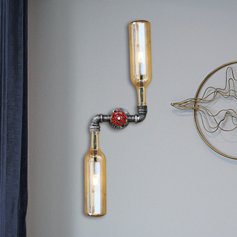 BowLift | Glass Gray/Blue Wall Light Wine Bottle 2 Lights Industrial Style Wall Mount Light for Living Room