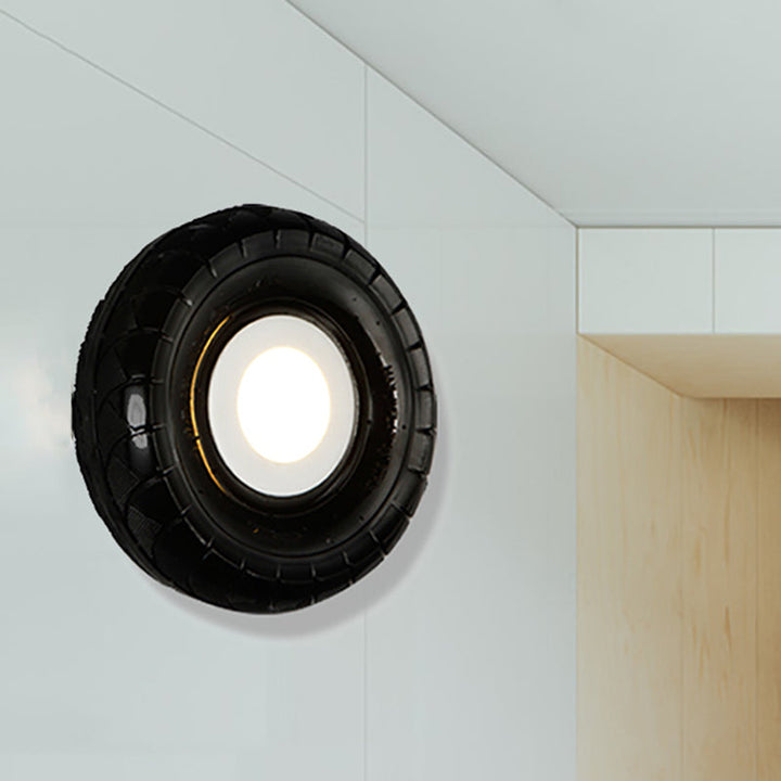 BowLift | Tyre Metallic Wall Light Farmhouse Style LED Corridor Wall Mount Lighting in Black, 10"/16" Width