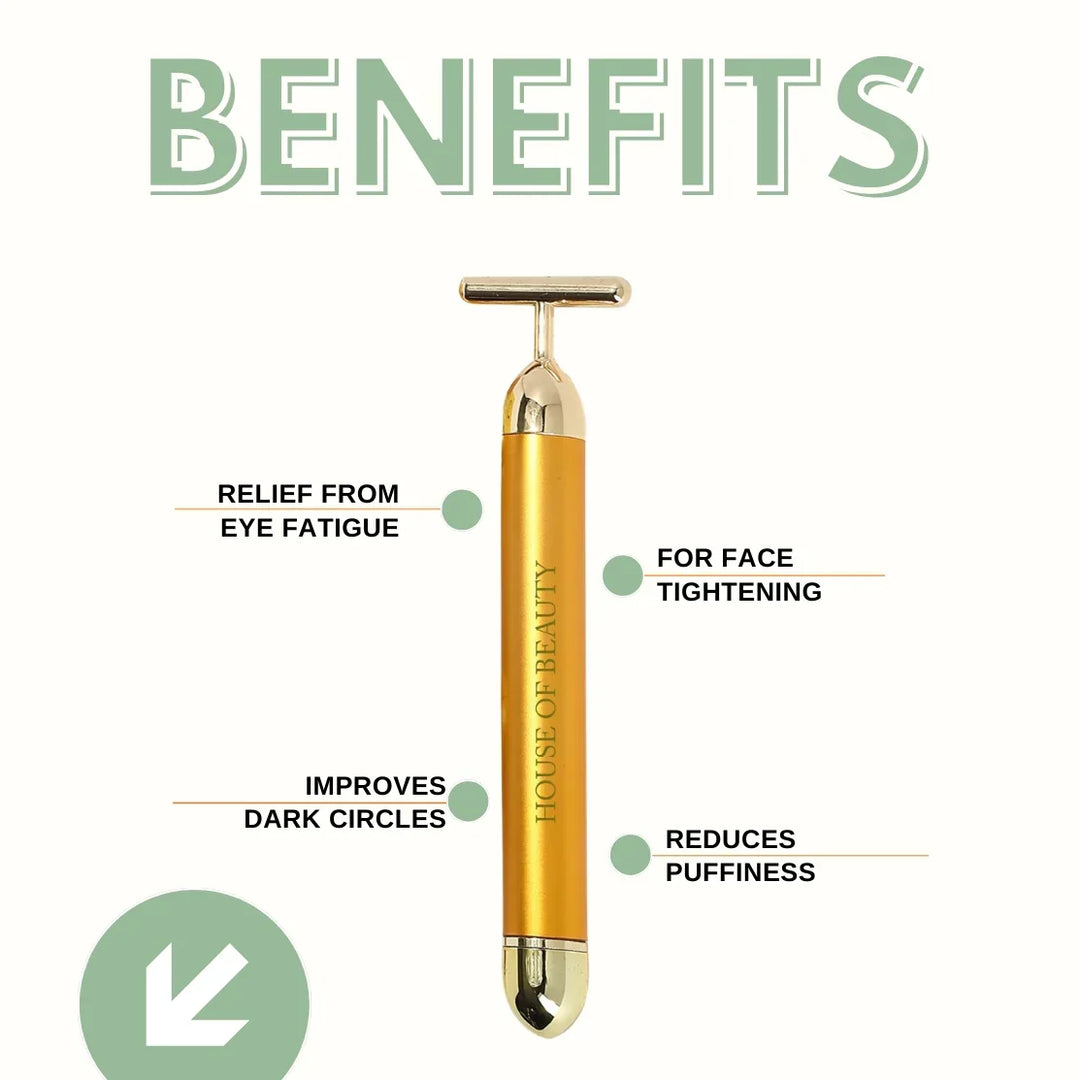 BowLift | GildedGlow Luxe Face Massage Roller | Revitalize your skin with an electric massage tool with 24K gold for a radiant complexion