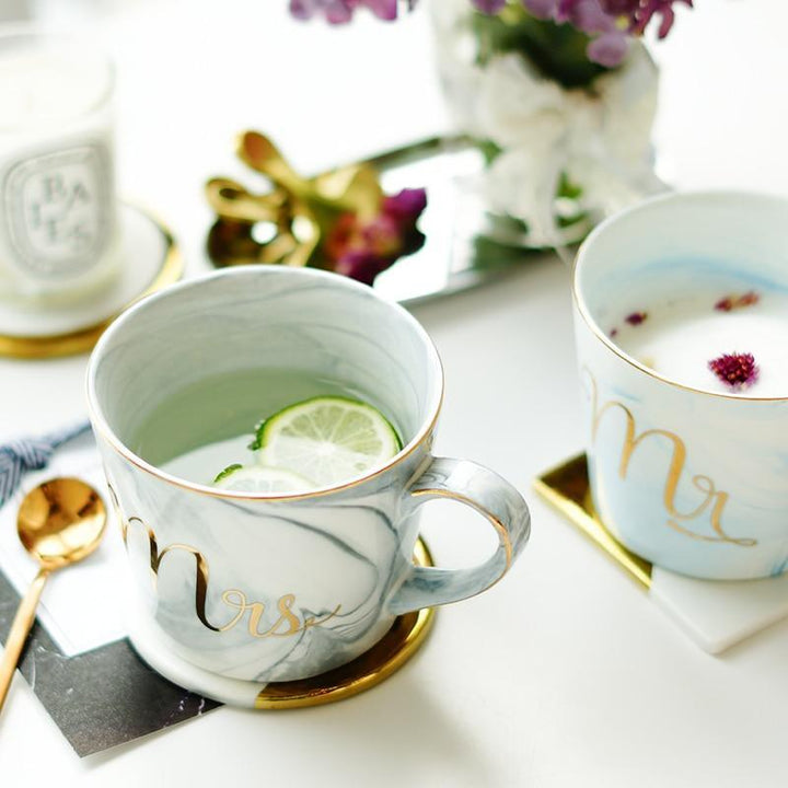 Marble Porcelain Mr & Mrs Coffee Mugs | Bowlift