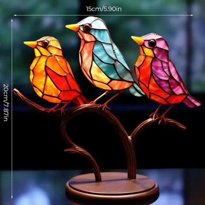 Birds on Branches Stained Acrylic Ornaments, Double Sided Multicolor Style | Bowlift