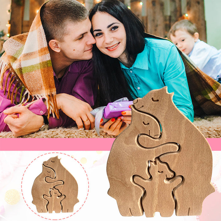 Hand-Carved Wooden Cuddling Animals Decoration | Bowlift