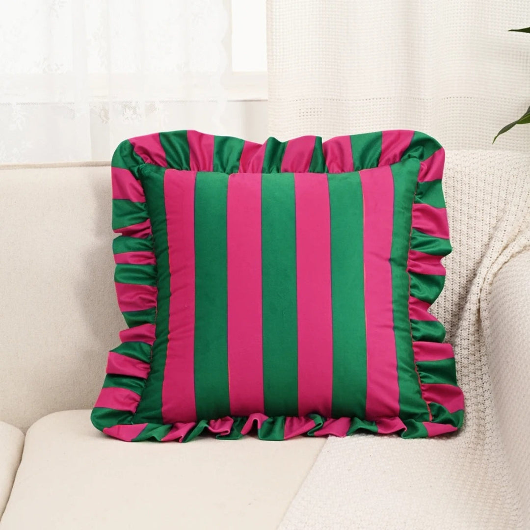 BowLift | Retro Striped Ruffle Cushion Cover