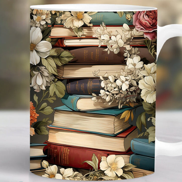 3D Artistic Beautiful Floral Books Coffee Mug - Book Lover Gift | Bowlift