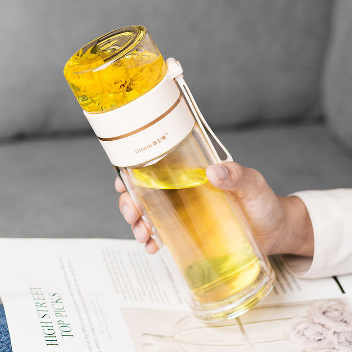 BowLift | Double-walled Glass Water Bottle with Tea Strainer - PureBrew