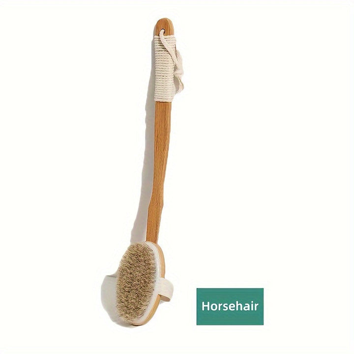 Back Wild Boar Bristle Cleaning Sponge for the Shower - Long Wooden Handle Bath Sponge Brush, soft natural bristles for back cleaning Bowlift
