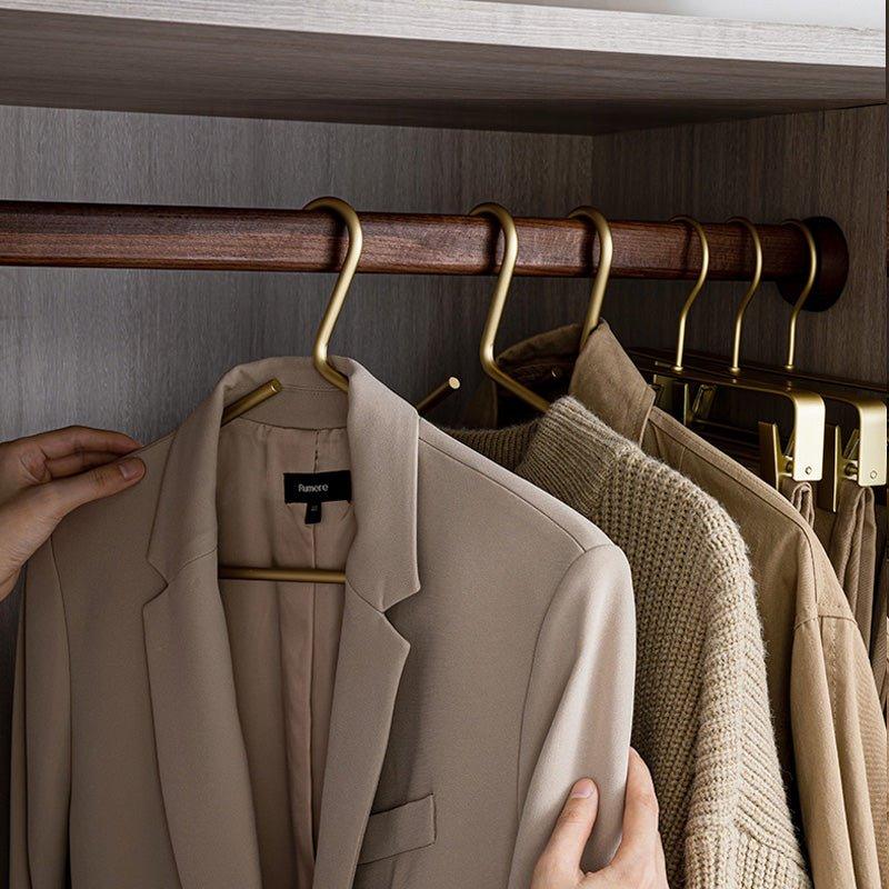 BowLift | 5 pieces of hangers made of solid matte gold/silver │ Seamless wardrobe organizer made of metal