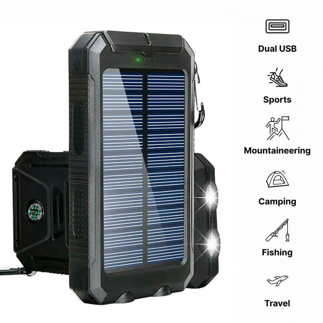 BowLift | 20,000mAh Waterproof Solar Power Bank with Dual USB Ports and LED Flashlight - Best Portable Charger for Outdoor Use