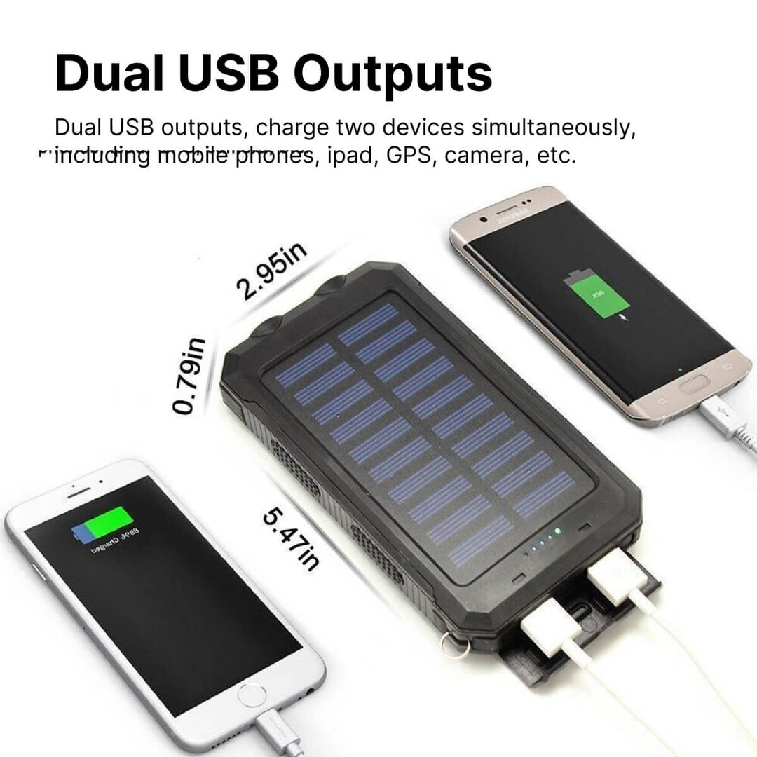 BowLift | 20,000mAh Waterproof Solar Power Bank with Dual USB Ports and LED Flashlight - Best Portable Charger for Outdoor Use
