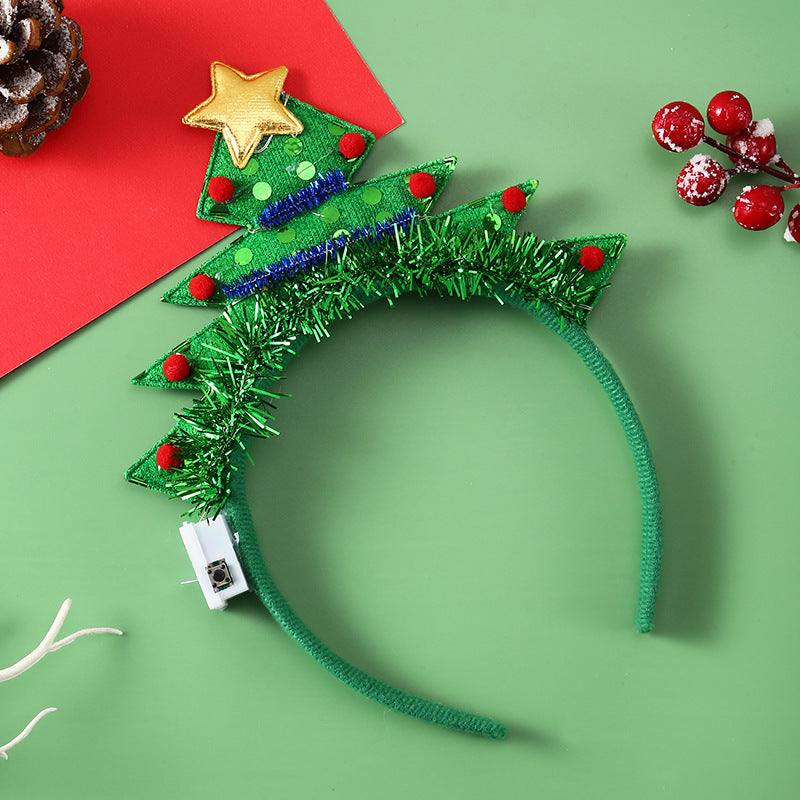 BowLift | IPC Christmas Hair Band Glowing Headband Xmas Tree Snowflake Hair Band Deer Horn Light Flashing Headwear Merry Christmas Gift