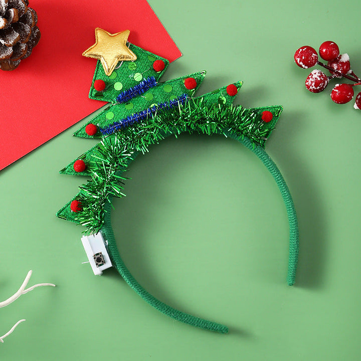 BowLift | IPC Christmas Hair Band Glowing Headband Xmas Tree Snowflake Hair Band Deer Horn Light Flashing Headwear Merry Christmas Gift
